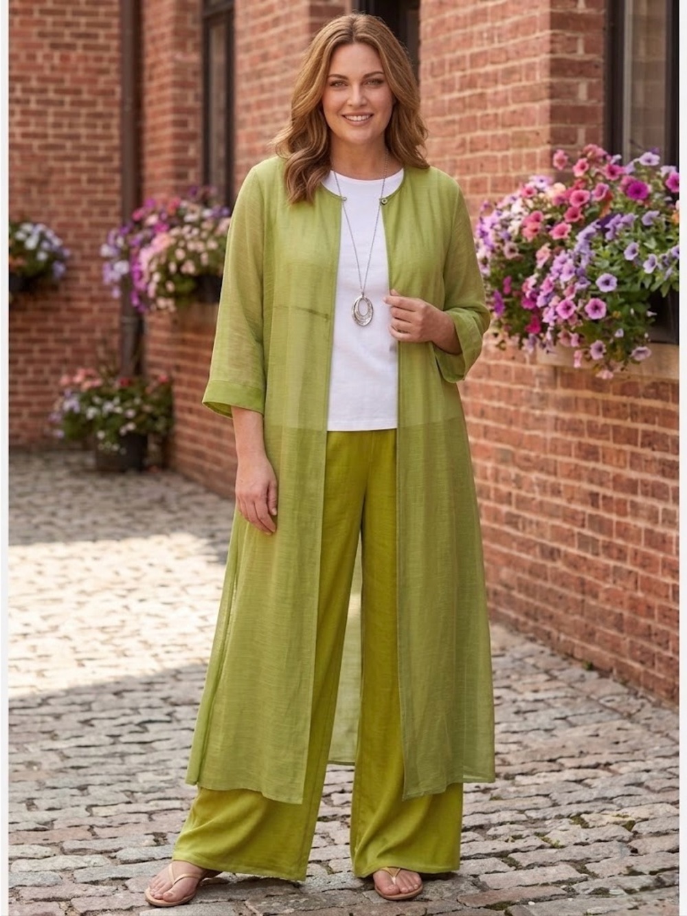 Valerie Stevens Long Open Duster or Beach Coverup Sheer Lime Green Size S